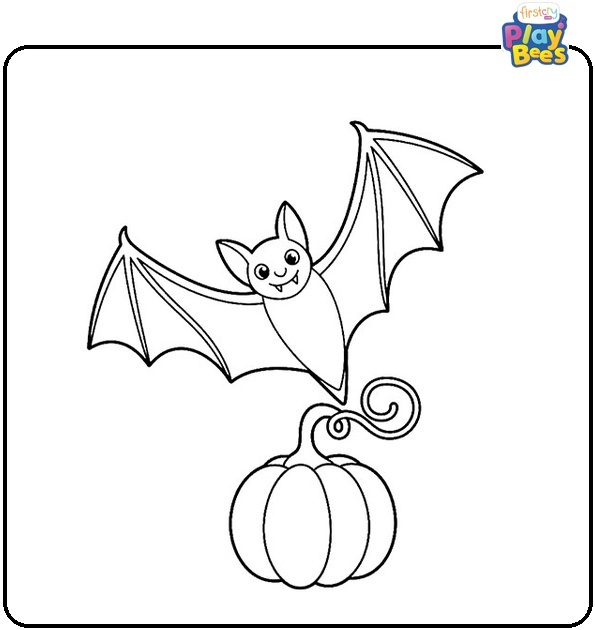 Bat with a Pumpkin Coloring Page