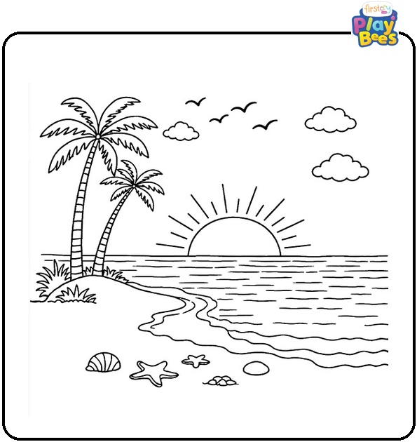 Beach Sunset Coloring Page