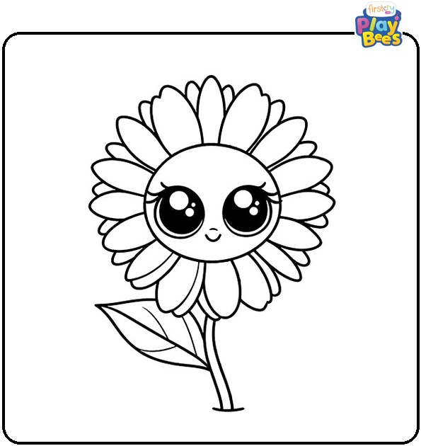Big Eyed Sunflower Coloring Page