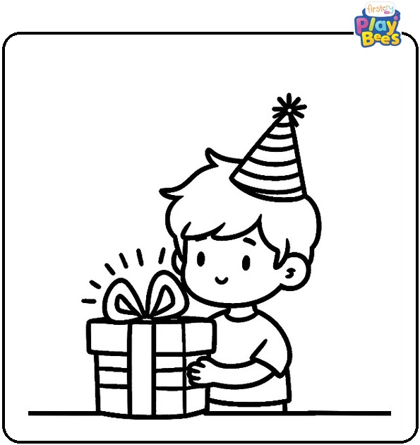 Birthday boy with present Coloring Page Birthday boy with present Coloring Page