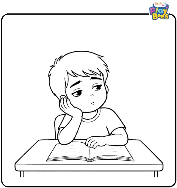 Bored Boy In A Classroom Coloring Page