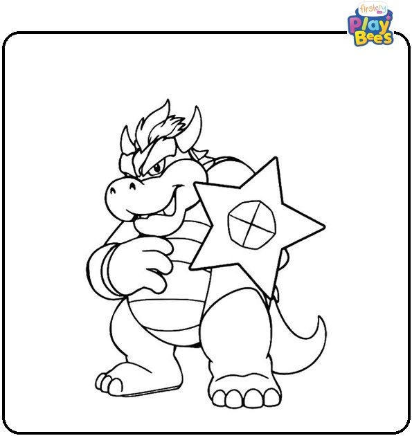 Bowser Holding Super Star Coloring Page