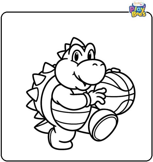 Bowser Playing Basketball Coloring Page