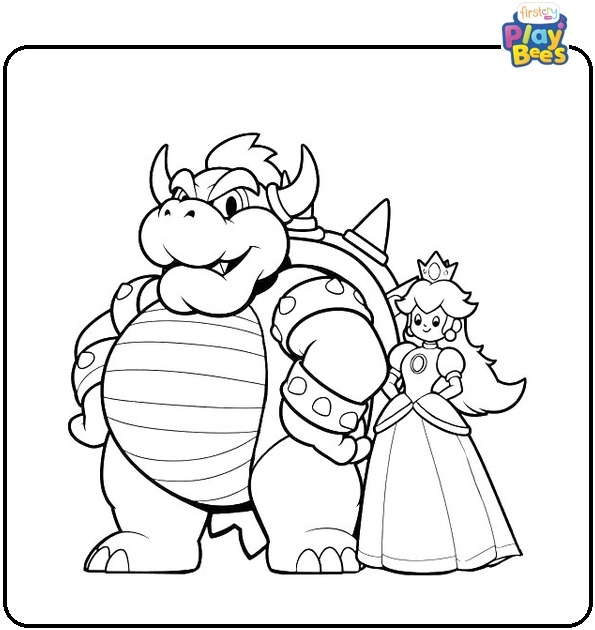 Bowser and Princess Peach Coloring Page