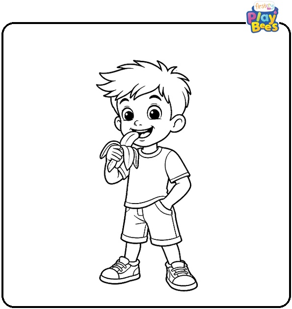 Boy Eating Banana Coloring Page