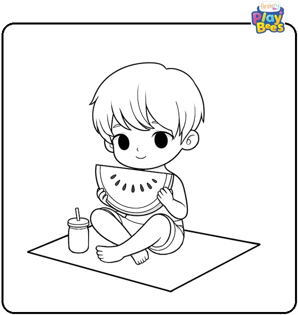 Boy Holding Watermelon Coloring Page