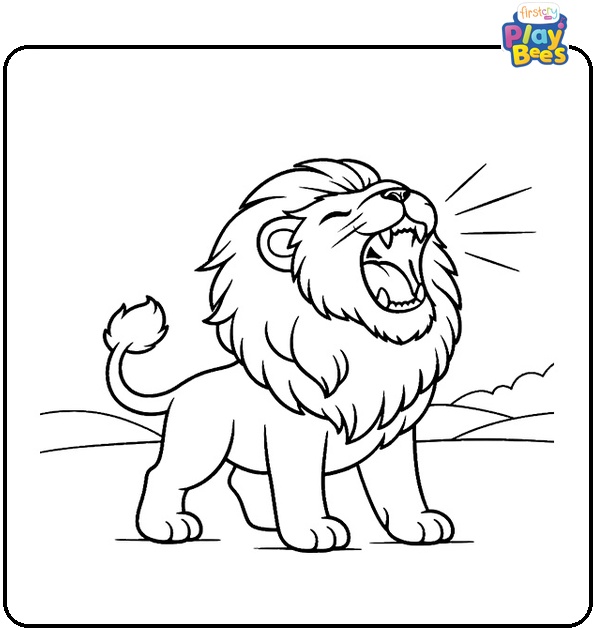 Brave Lion Roaring Coloring Page