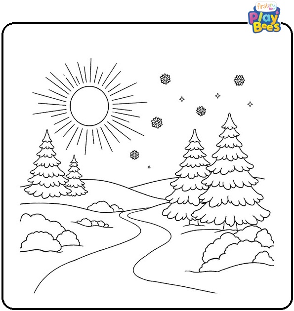 Bright Sun on Snow Coloring Page