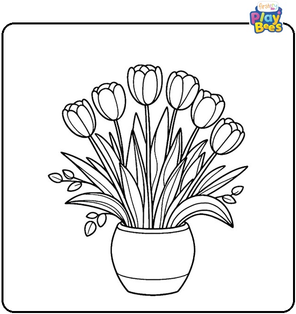 Tulips in a Vase Colouring Page