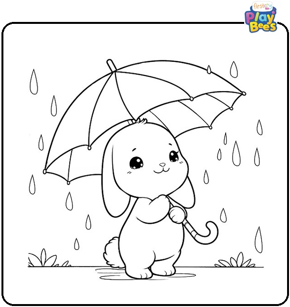 Bunny with Umbrella Coloring Page