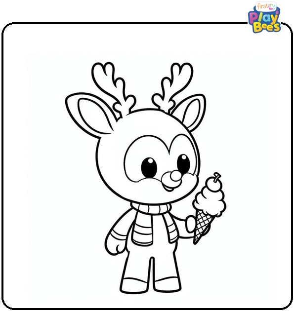 Cartoon Rudolph Having Icecream Coloring Page