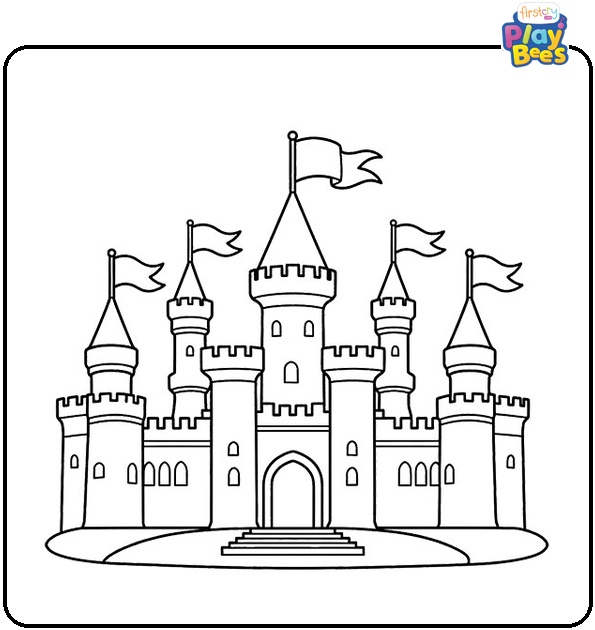 Castle with Flags Colouring Page