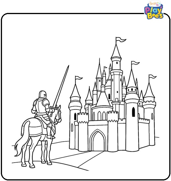Castle and Knight Colouring Page