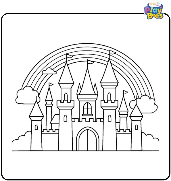 Castle and Rainbow Colouring Page