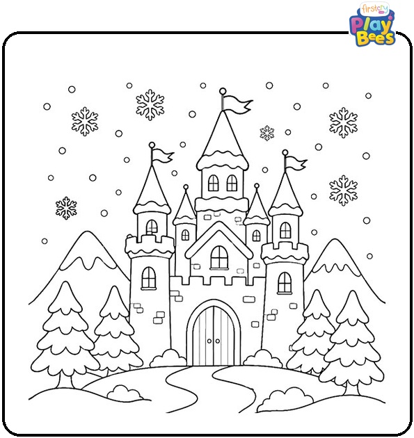 Castle in the Snow Colouring Page