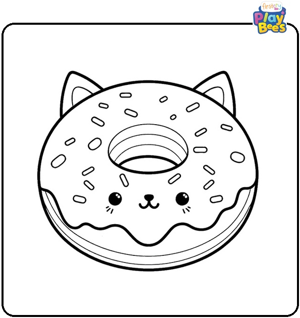 Cat Themed Donut Coloring Page