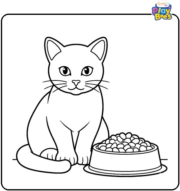 Cat with food Coloring Page Cat with food Coloring Page