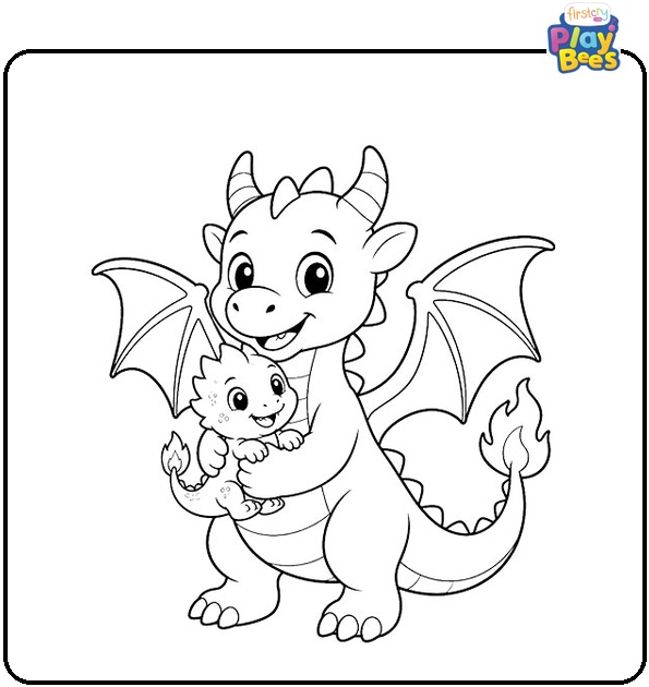 Charizard Holds Charmander Colouring Page