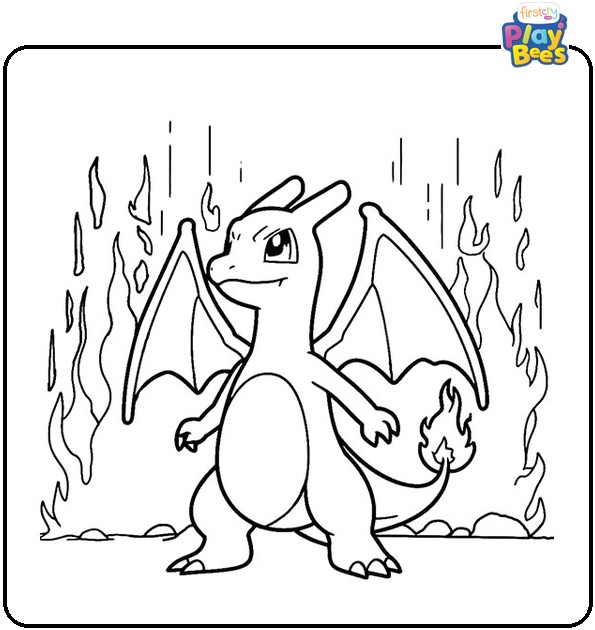 Charizard In The Middle Of Fire Colouring Page