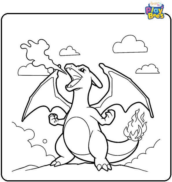 Charizard Roaring In The Sky Colouring Page