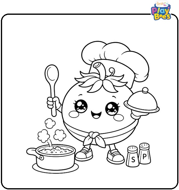 Chef Tomato Coloring Page