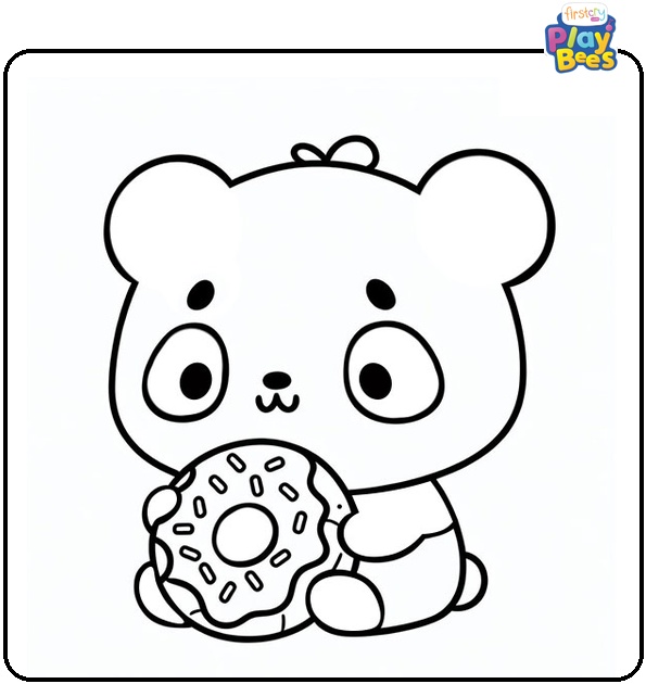Chibi Panda Eating Donut Coloring Page