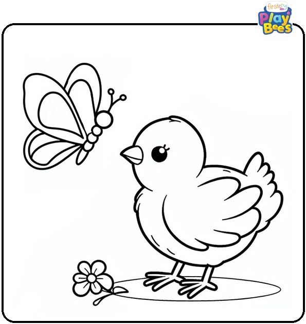 Chick and the Butterfly Coloring Page