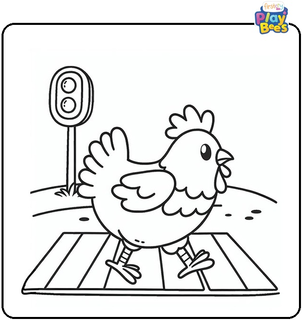 Chicken Crossing the Road Coloring Page