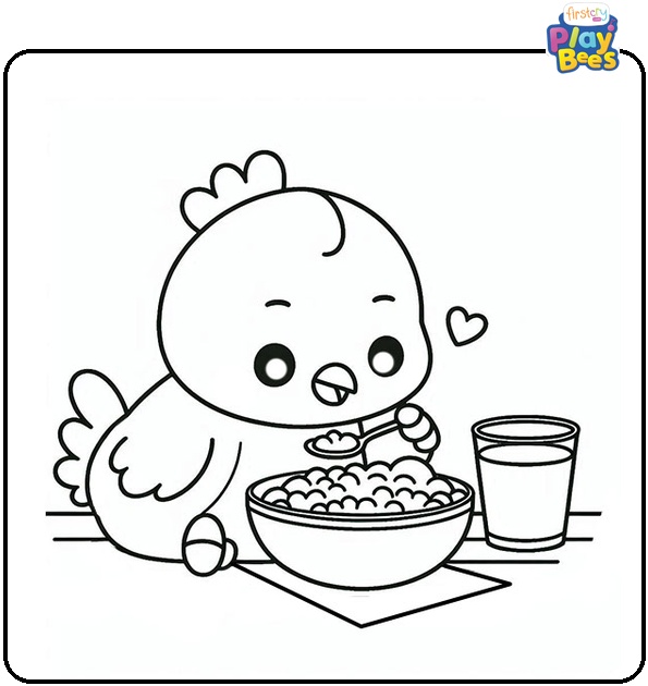 Chicken Enjoying Food Coloring Page