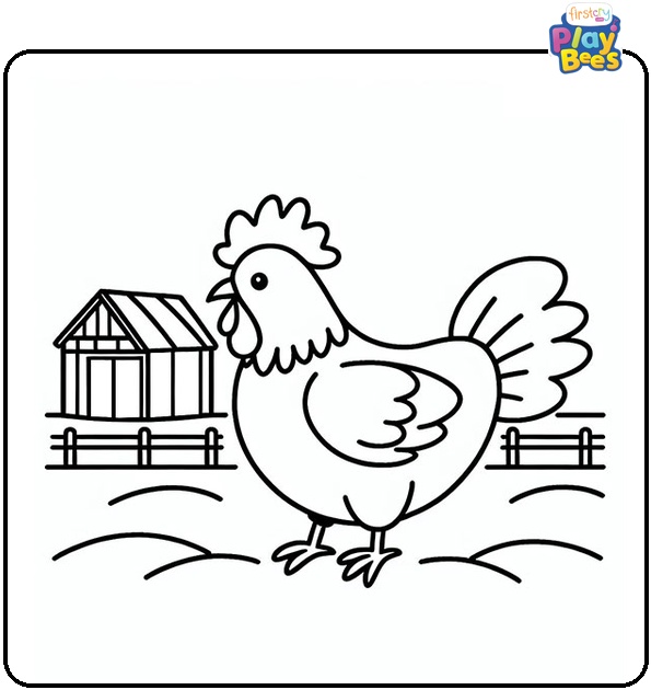 Chicken on a Farm Coloring Page