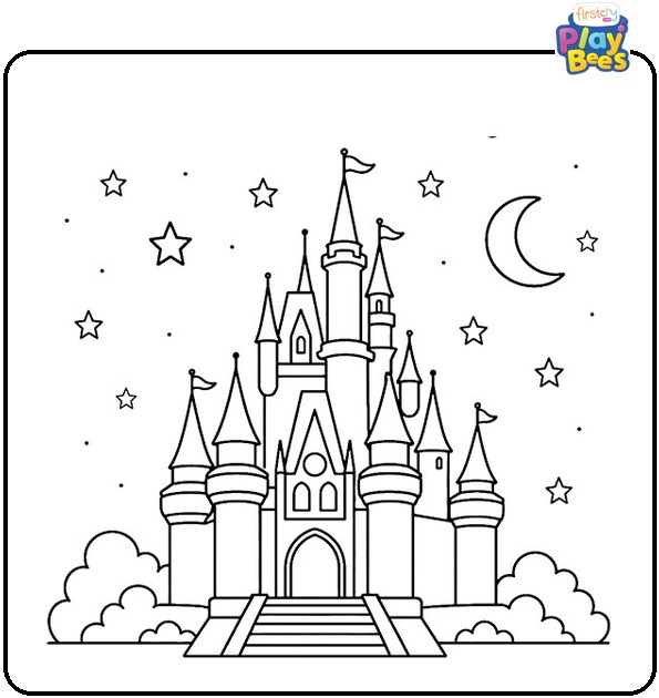 Cinderella's Castle at Night Colouring Page