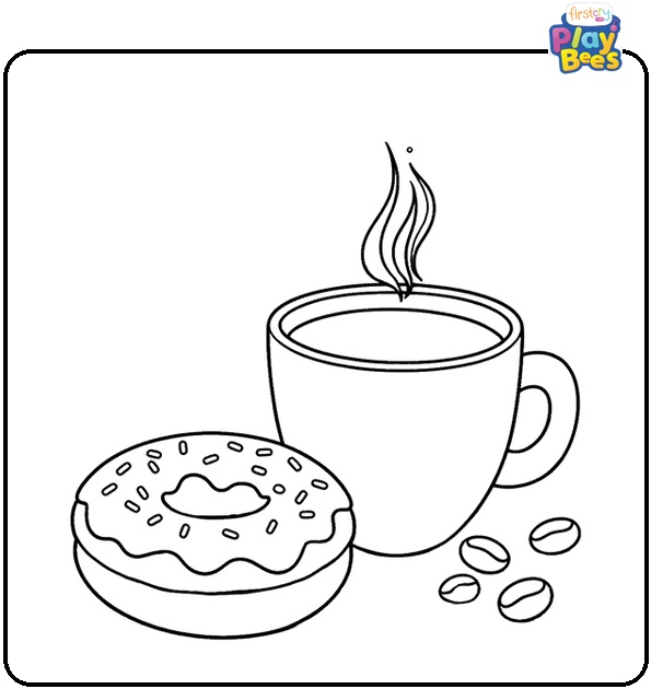 Coffee and Donut Coloring Page