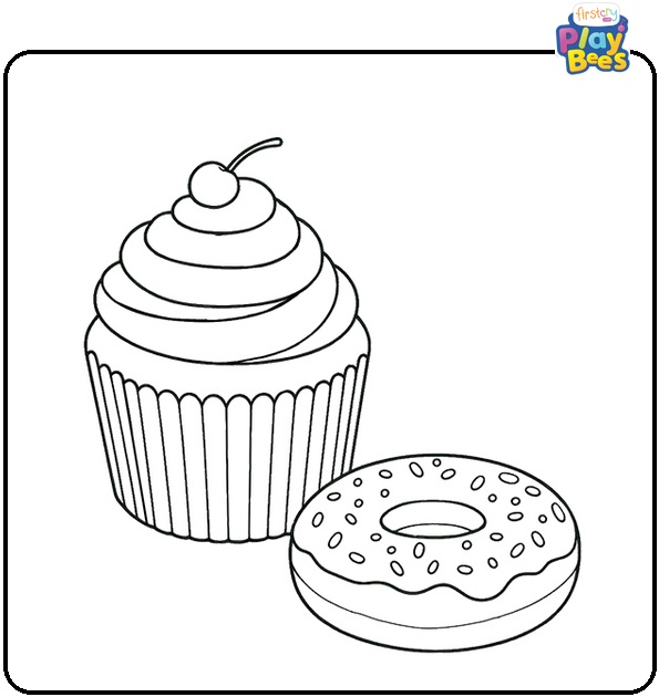 Cupcake and Donut Coloring Page