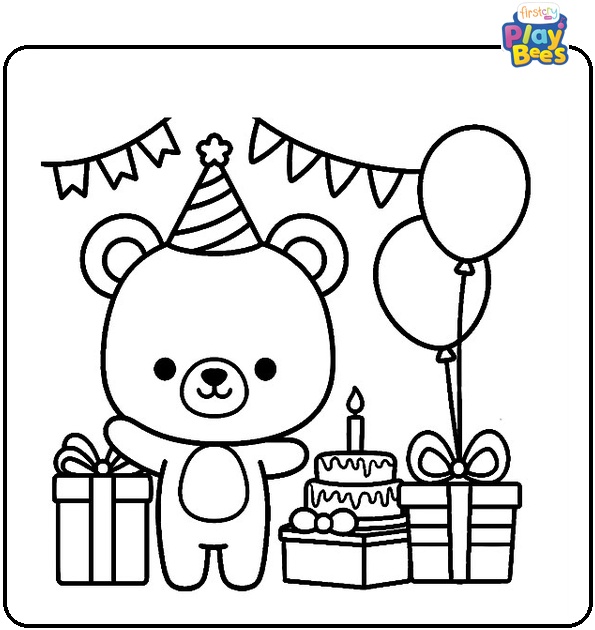Cute Bear Happy Birthday Coloring Page Cute Bear Happy Birthday Coloring Page