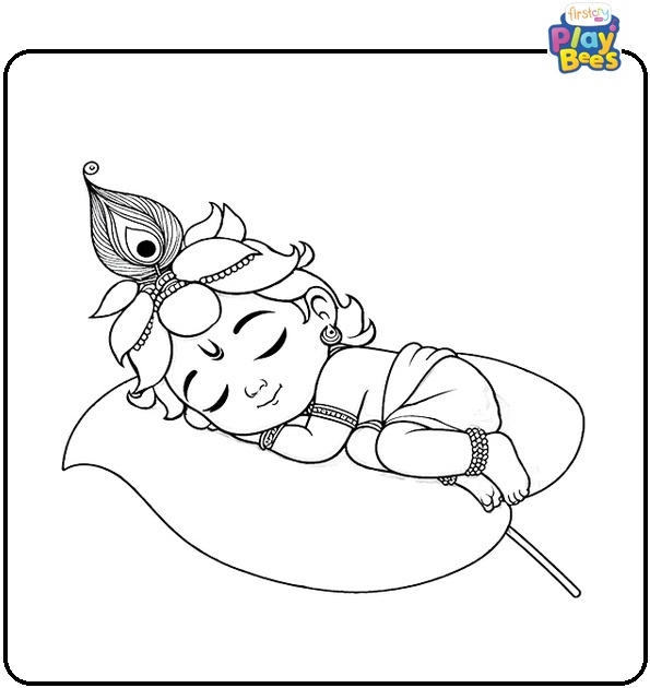 Cute Krishna Sleeping Peacefully on a Leaf Coloring Page