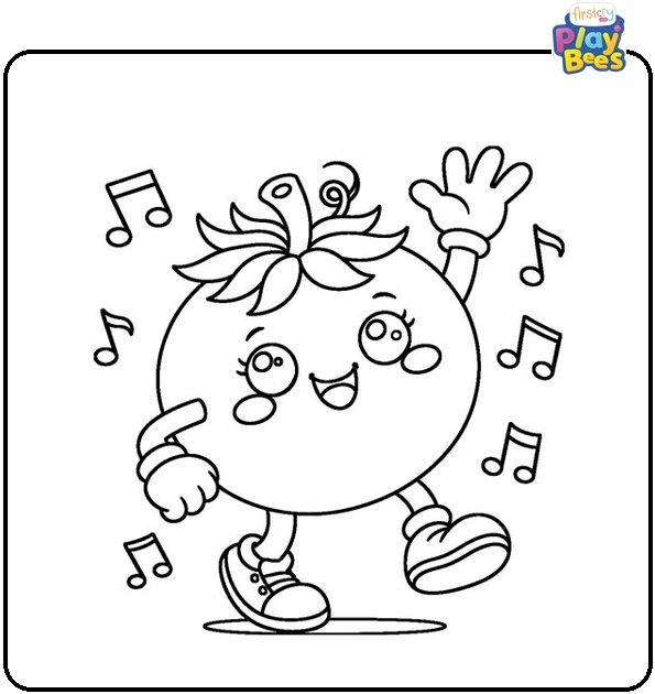 Dancing Cartoon Tomato Coloring Page