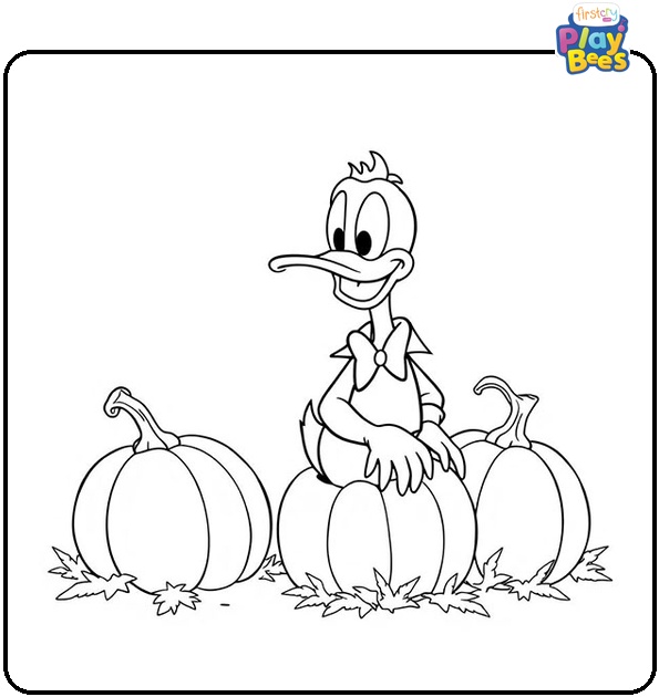 Donald Duck Gets Stuck in Pumpkins Coloring Page Donald Duck Gets Stuck in Pumpkins Coloring Page