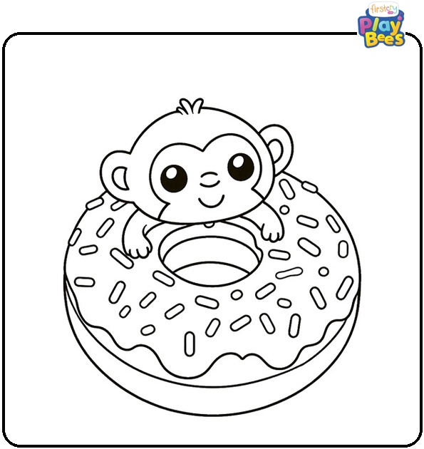 Donut decorated like a monkey Coloring Page