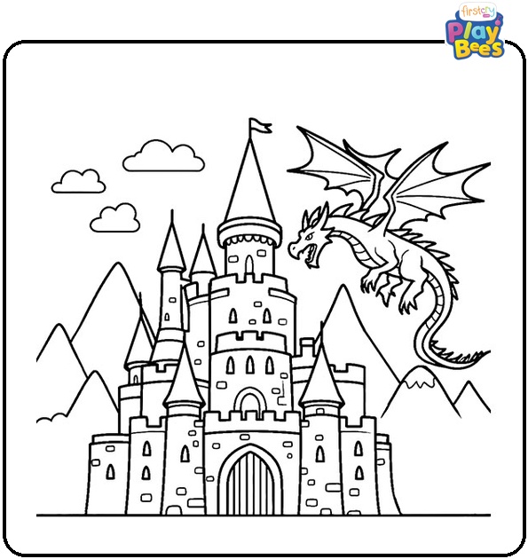Dragon Castle Colouring Page