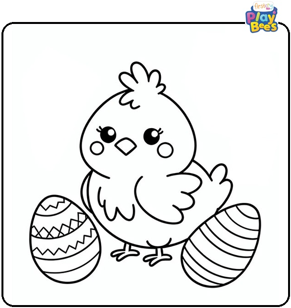Easter Chicken with Eggs Coloring Page