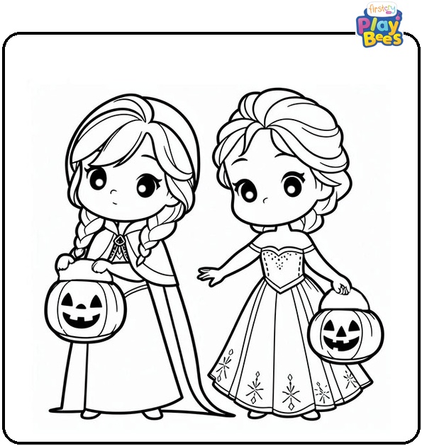Elsa And Anna Halloween Coloring Page Elsa And Anna Halloween Coloring Page