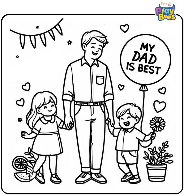 Family Celebrates Father's Day Coloring Page