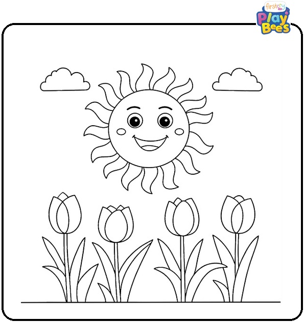 Flowers and Sun Coloring Page