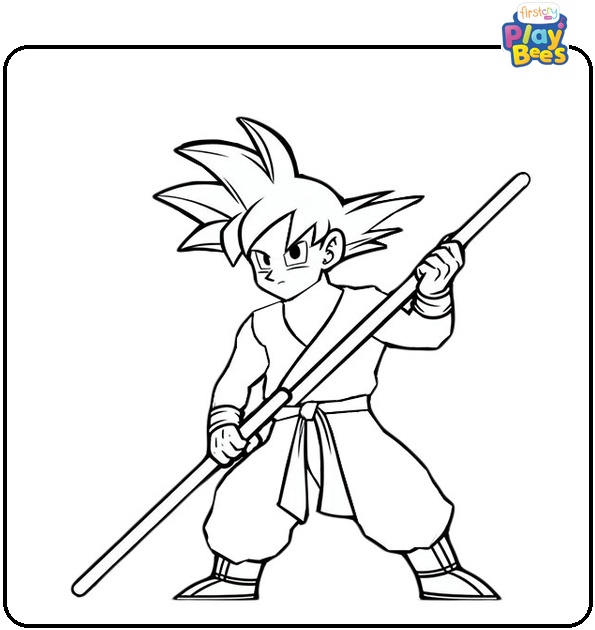 Goku Holding Power Pole Coloring Page