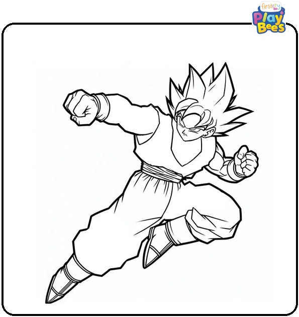 Goku attacking coloring page