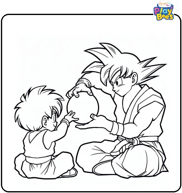 Goku playing with Gohan Coloring page