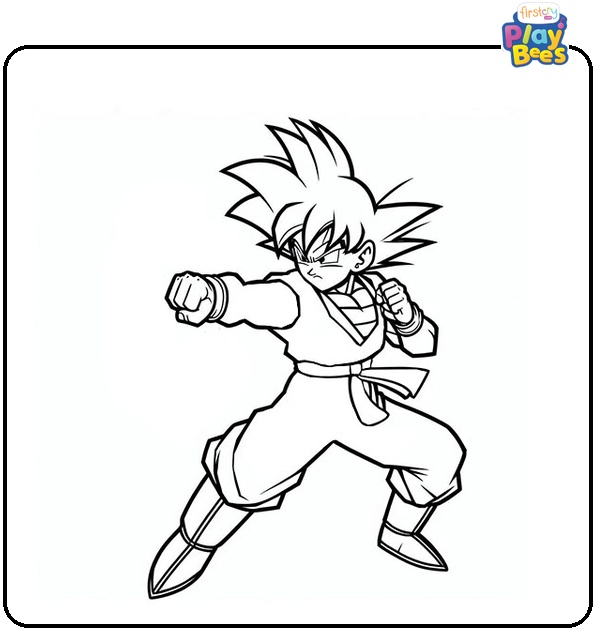 Goku punching coloring page