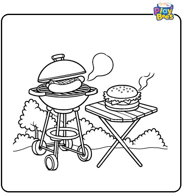 Grill With Burgers And Hot Dogs Coloring Page