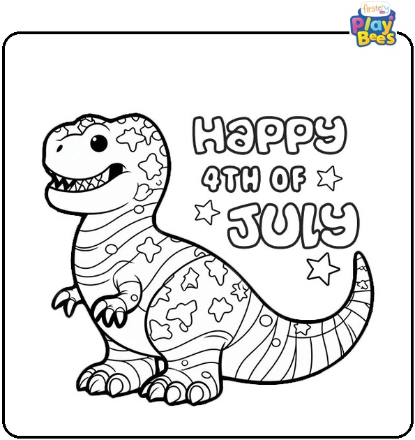 Happy 4th of July Dinosaur Coloring Page
