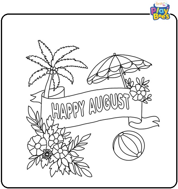 Happy August Coloring Page
